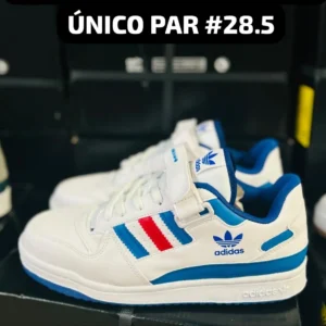 Tenis Adidas Forum blancos con azul y detalle en rojo calidad premium