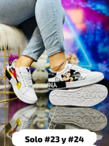 Tenis Dolce y Gabbana blancos con negro mickey