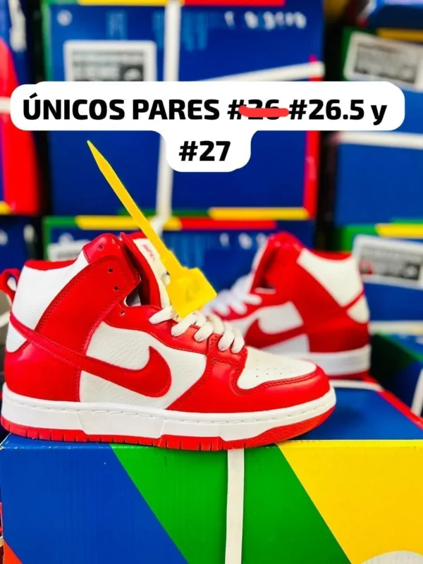 Tenis Dunk botin sin borde blancos con rojo calidad espejo