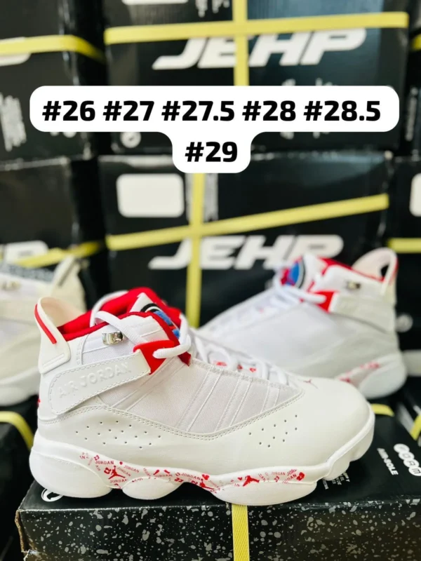 Tenis Jordan Six blanco con detalles en rojo calidad espejo