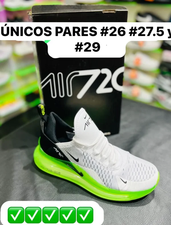 Tenis Nike 720 blancos con verde fluorecente