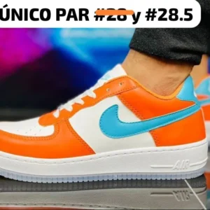 Tenis Nike AF1 LV07 naranjas con blanco y azul calidad premium