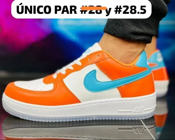 Tenis Nike AF1 LV07 naranjas con blanco y azul calidad premium