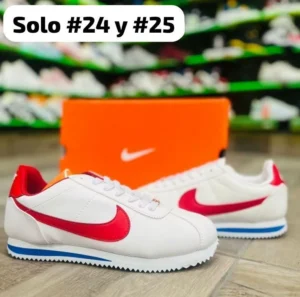 Tenis Nike Cortez blancos con rojo y azul calidad espejo