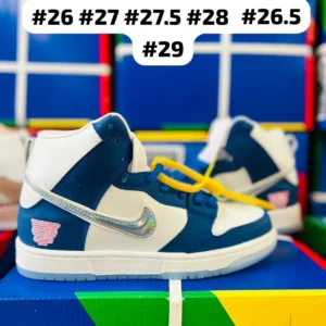 Tenis Nike Dunk bota bordado azul marino con blanco y detalles en gris metalico calidad espejo