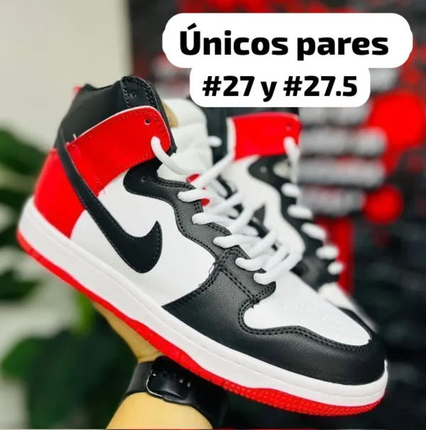 Tenis Nike High Dunk blancos con negro y rojo calidad premium
