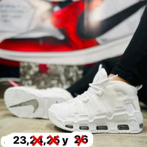 Tenis Nike uptempo blancos con gris calidad espejo