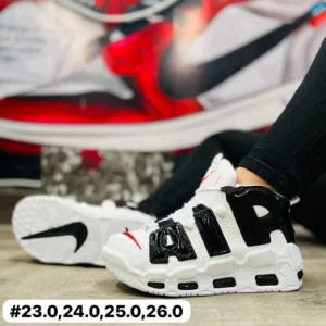 Tenis Nike uptempo blancos con negro calidad espejo