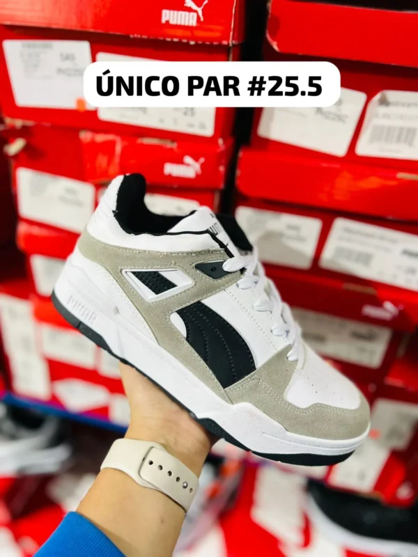 Tenis Puma Hilux Choclo blancos con gris y negro calidad premium