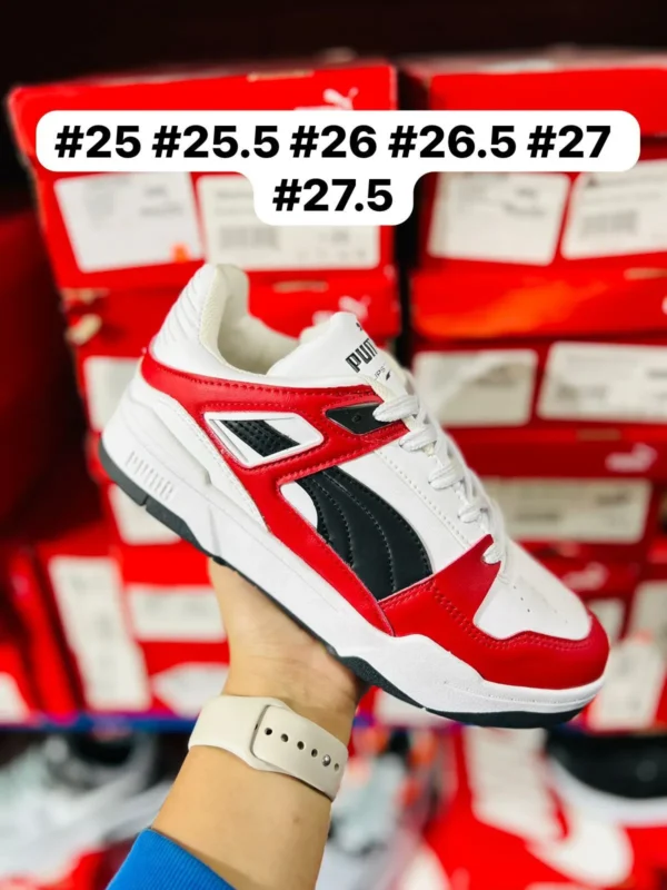 Tenis Puma Hilux Choclo blancos con rojo y negro calidad premium
