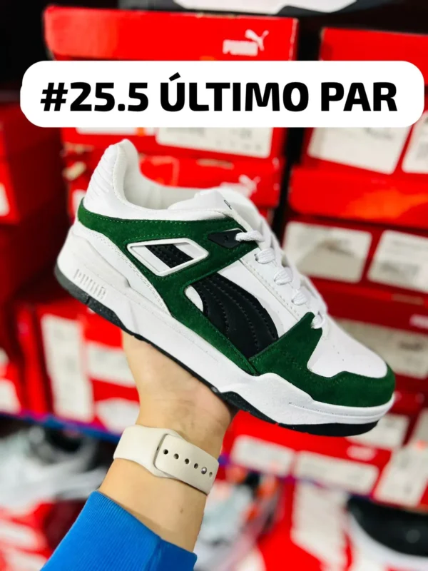 Tenis Puma Hilux Choclo blancos con verde y negro calidad premium