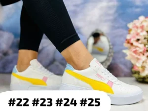 Tenis Puma Kali blancos con amarillo y rosa