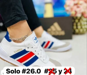 Tenis adidas samba blancos con azul y rojo