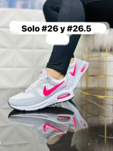 Tenis air max blancos con gris y fushia