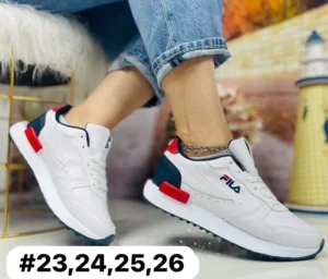 Tenis fila racer blancos con azul marino y rojo
