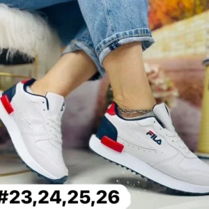 Tenis fila racer blancos con azul marino y rojo