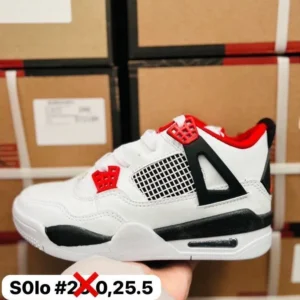Tenis jordan retro 4 blancos con negro y rojo