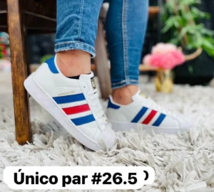 Tenis super star blancos con azul y rojo